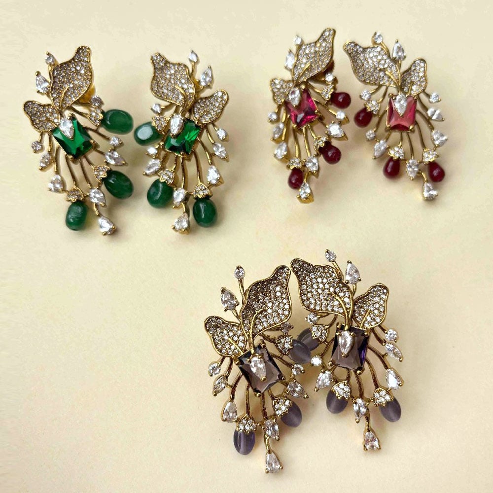 Handmade Brass Metal Jewellery Ruby Leaf Drop Earrings